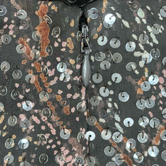 Vtg Worth Evening Midi Skirt Size 6 Brown Sequin 100% silk Asymmetrical Layered - Picture 14 of 16